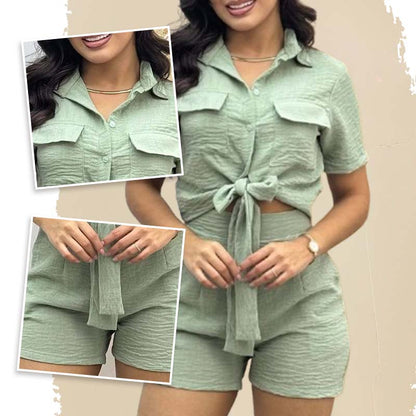 Fashion Bow Tie Shirt + Shorts 2-Piece Set