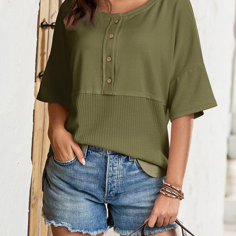 🌿Casual Button Down Waffle Knit Top
