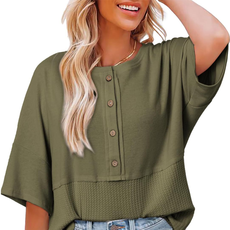 🌿Casual Button Down Waffle Knit Top