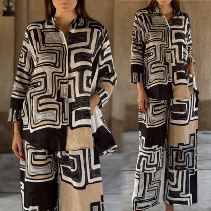 🎉Limited Sale🎉Women’s Trendy Geometric Print Top & Pants Two-Piece Set