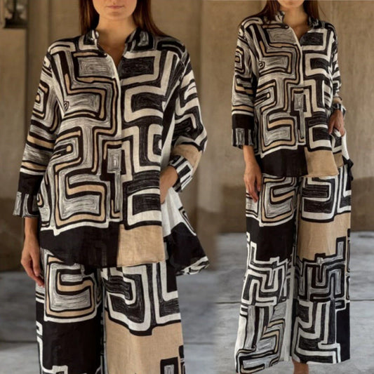 🎉Limited Sale🎉Women’s Trendy Geometric Print Top & Pants Two-Piece Set