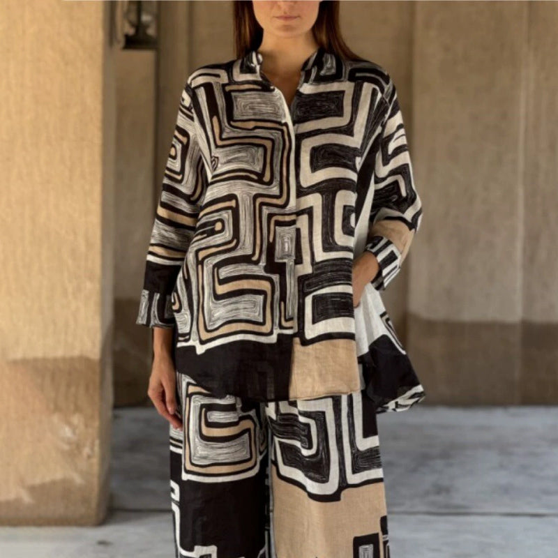 🎉Limited Sale🎉Women’s Trendy Geometric Print Top & Pants Two-Piece Set