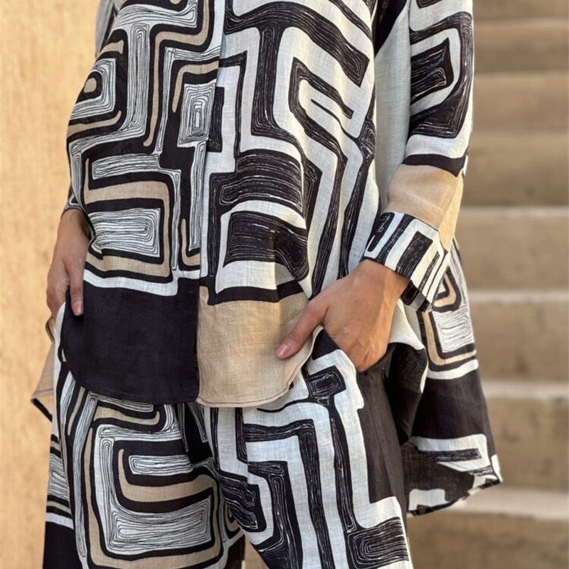 🎉Limited Sale🎉Women’s Trendy Geometric Print Top & Pants Two-Piece Set