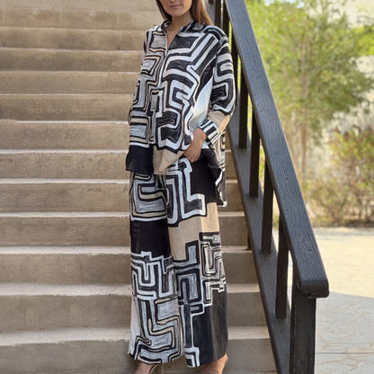 🎉Limited Sale🎉Women’s Trendy Geometric Print Top & Pants Two-Piece Set