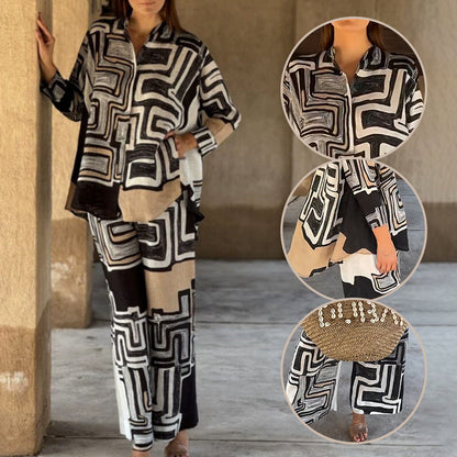 🎉Limited Sale🎉Women’s Trendy Geometric Print Top & Pants Two-Piece Set
