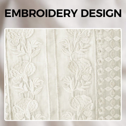 Women's Thin Embroidery Breathable Cotton Linen Short Sleeve Crew Neck Shirt