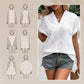 Women's V-Neck Jacquard Short Sleeve Loose Shirt