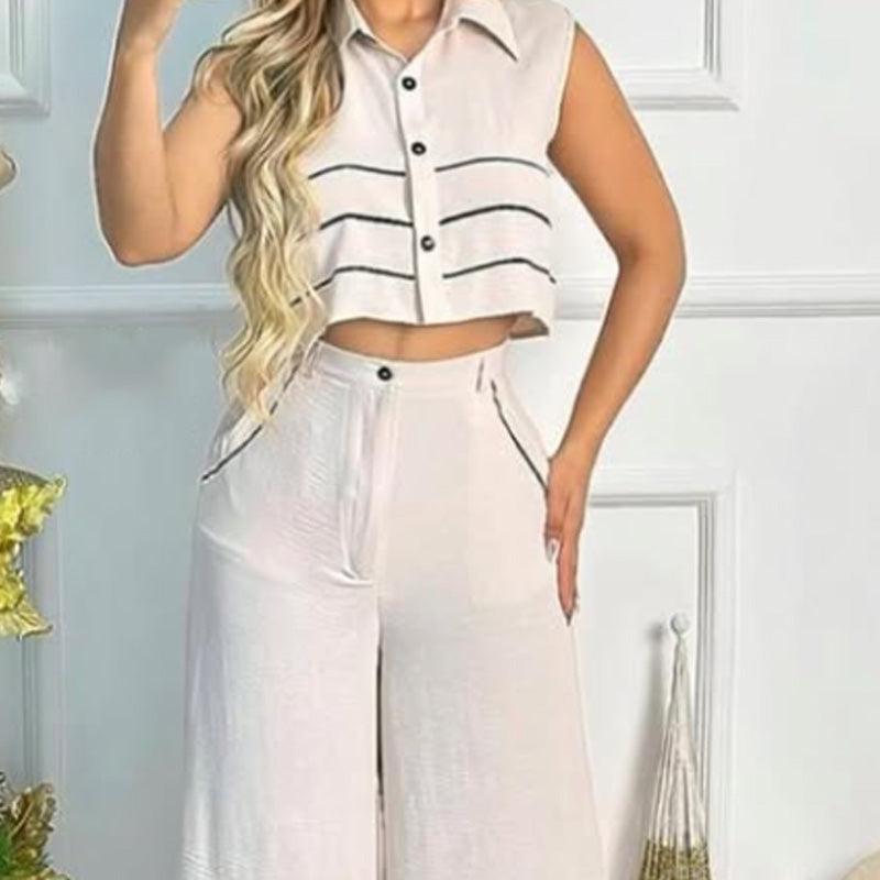 Women's Sleeveless Crop Top & Pants 2-Piece Set