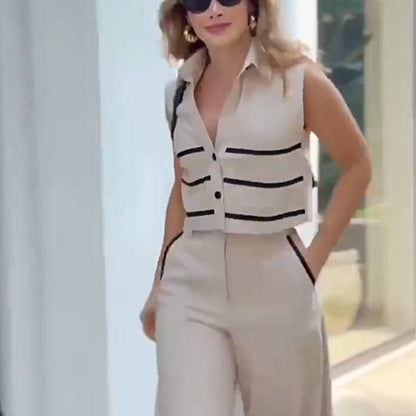 Women's Sleeveless Crop Top & Pants 2-Piece Set