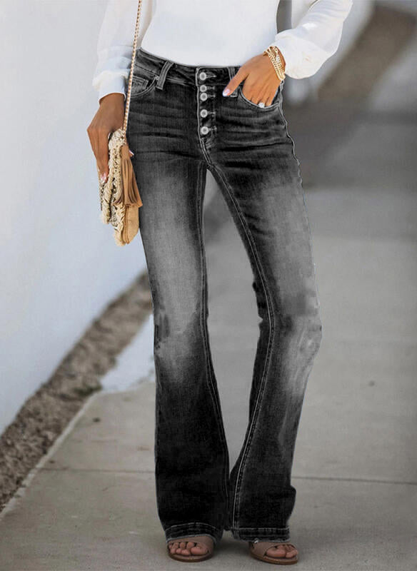 🔥🔥90S VINTAGE BUTTON FLY KNEE FRAYED HIGH WAIST FLARE JEANS