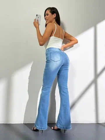 🔥🔥90S VINTAGE BUTTON FLY KNEE FRAYED HIGH WAIST FLARE JEANS