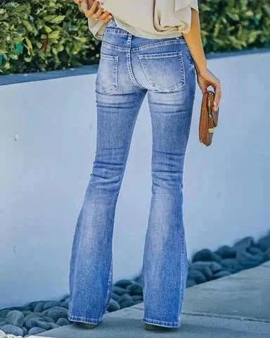 🔥🔥90S VINTAGE BUTTON FLY KNEE FRAYED HIGH WAIST FLARE JEANS
