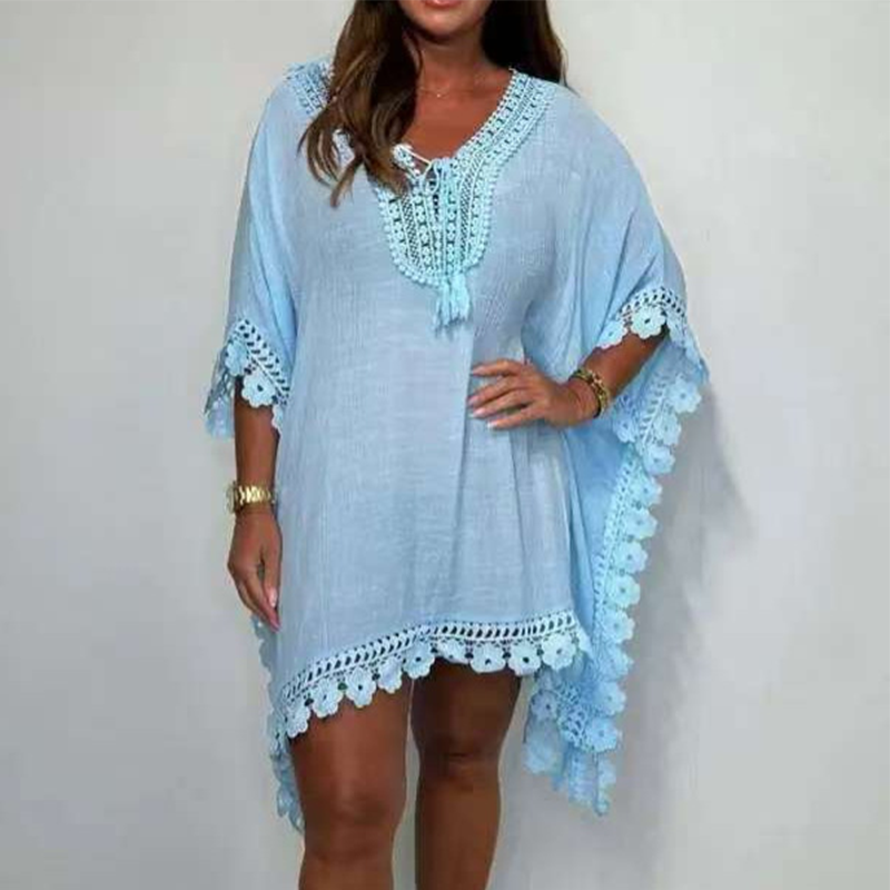 Women's V-Neck Solid Color Mini Dress