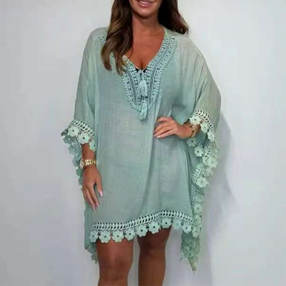 Women's V-Neck Solid Color Mini Dress