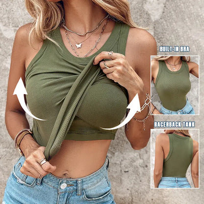 💖LAST DAY SPECIAL PRICE: ￡12.99!!💖Ribbed Stretchy Tank Top with Shelf Bra