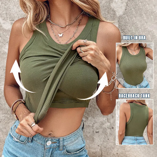 💖LAST DAY SPECIAL PRICE: ￡12.99!!💖Ribbed Stretchy Tank Top with Shelf Bra