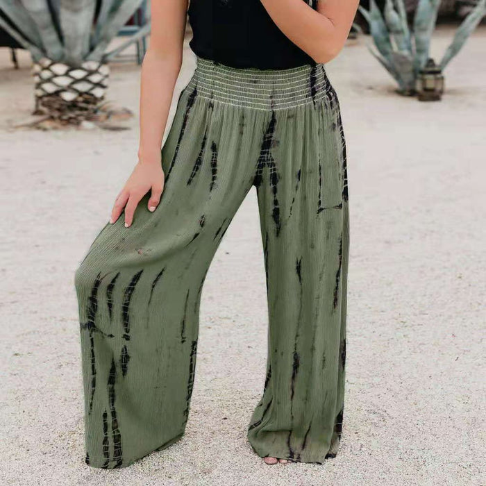 Fashionable Elastic-Waisted Pocket Wide Leg Pants