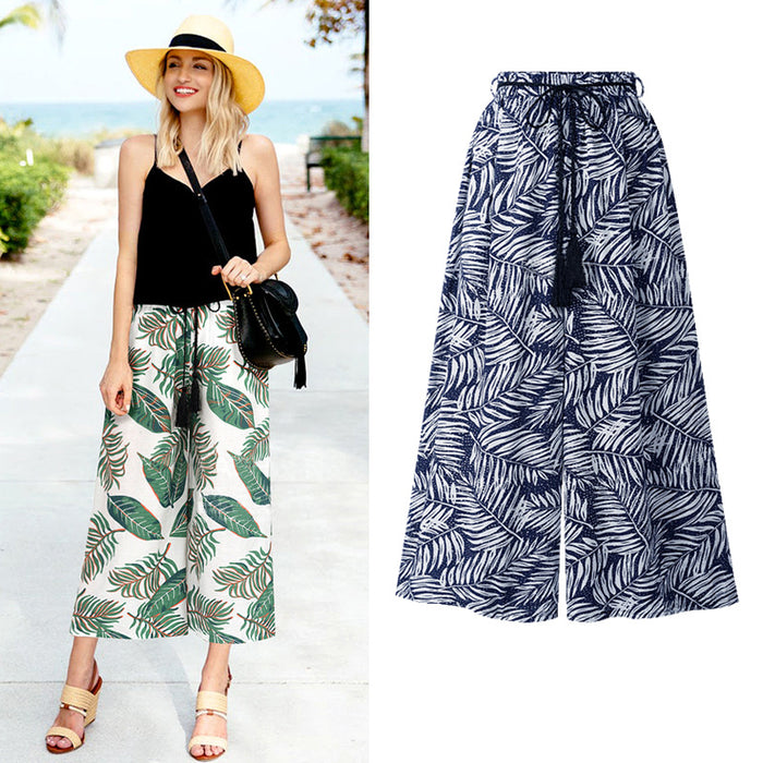 Loose Printed Casual Pants Cropped